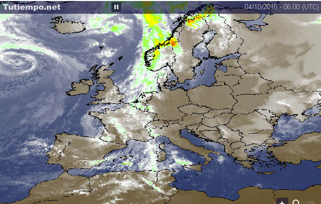 Satèl·lit acolorit en zones de precipitació d'Europa i el Món